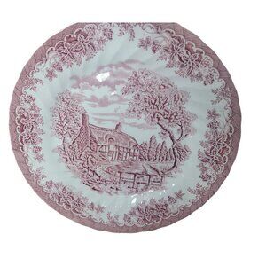 Churchill China 10" Dinner Plate The Brook Cottage Made in England Pink & White